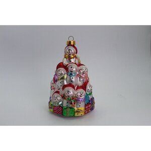 Vintage Blown Glass Snowman Tree Ornament • Stacked Hand-Painted Glitter Glass •